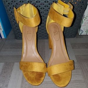 Yellow chunky suede heels